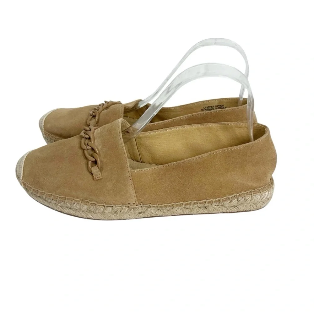 TALBOTS Tan Suede Espadrille with Chain Detail Size 8.5